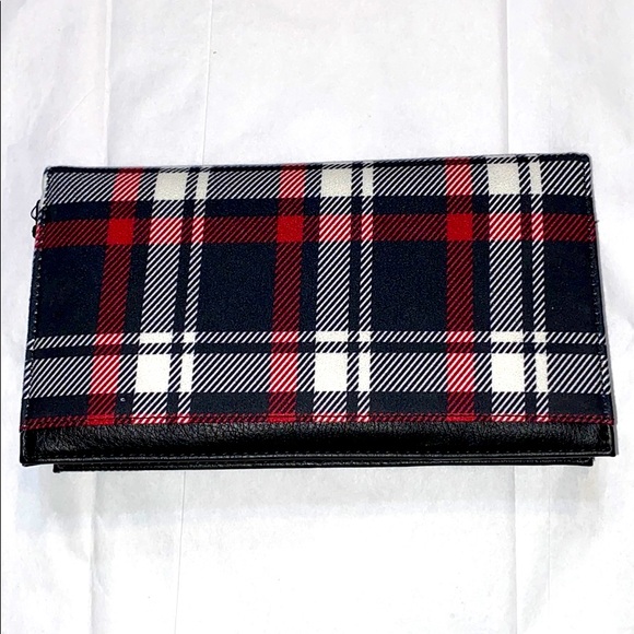 Womens 3-in-1 Wallet Clutch Plaid micro suede New - Picture 2 of 13
